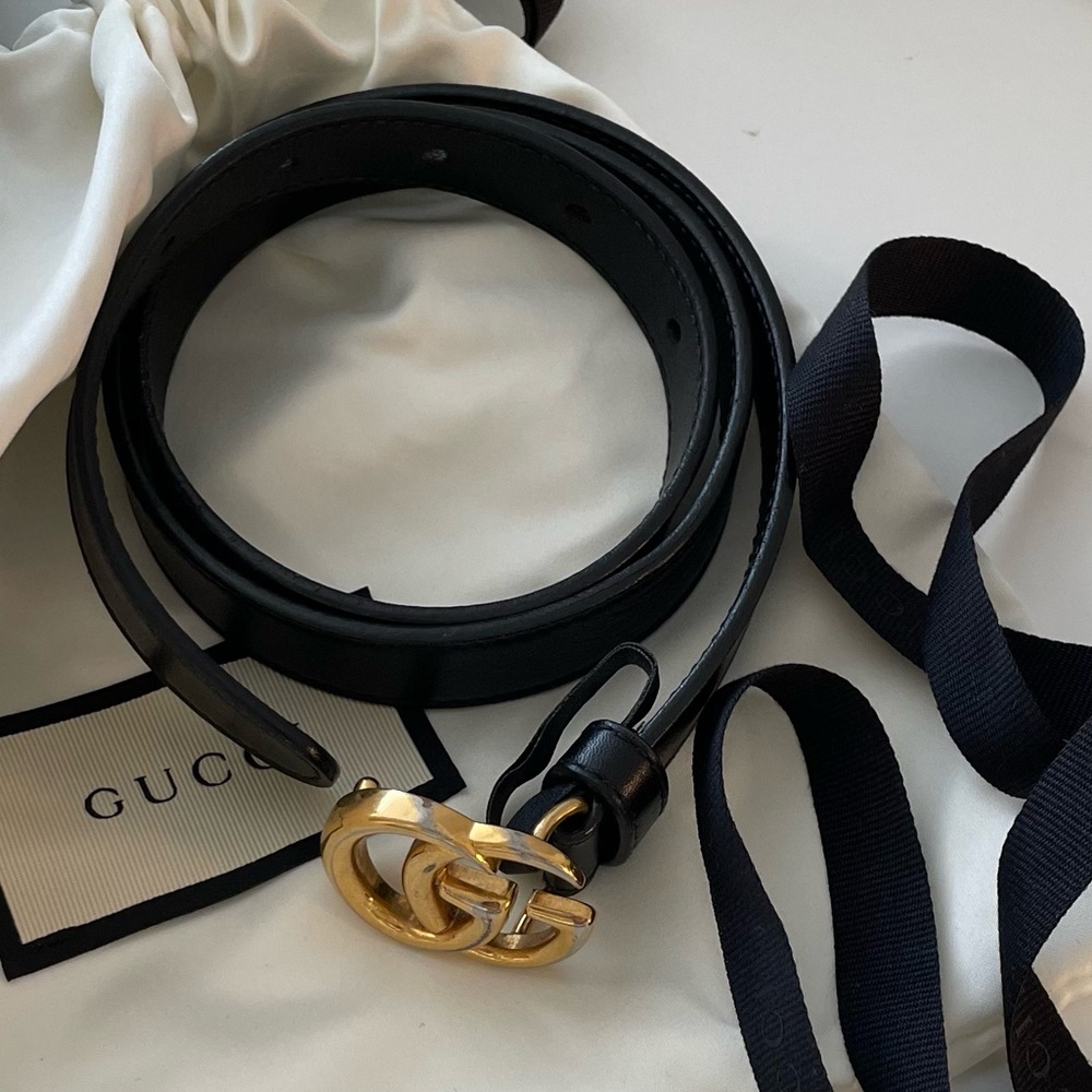 LEATHER BELT WITH DOUBLE G BUCKLE 75 Black